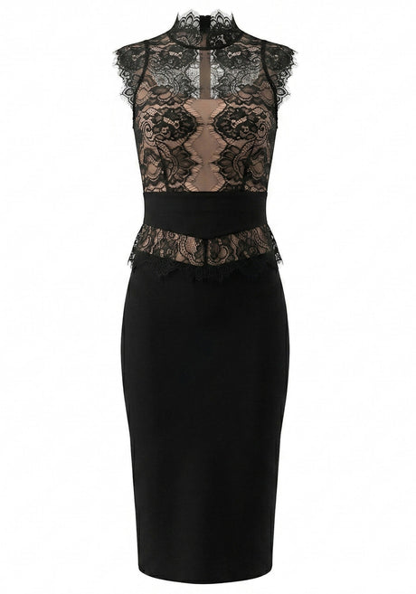 Lace Detail Midi Dress Black