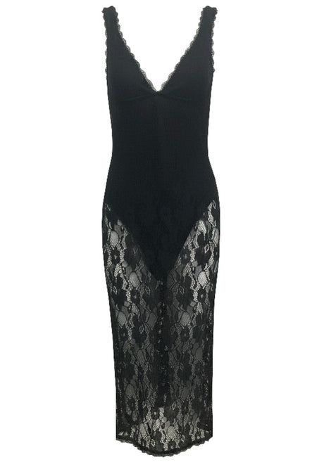 Scalloped Lace Midi Dress Black
