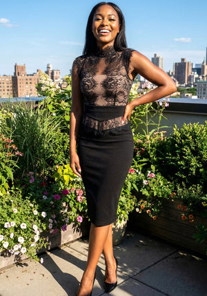 Lace Detail Midi Dress Black