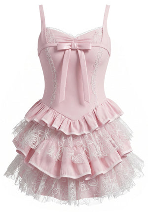 Lace Ruffle Dress Pink