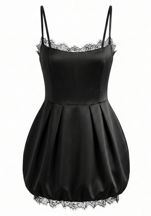 Lace Trim Bubble Dress Black