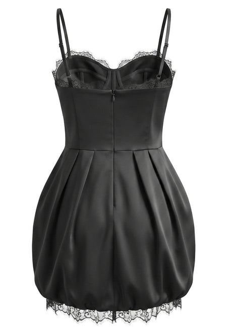 Lace Trim Bubble Dress Black