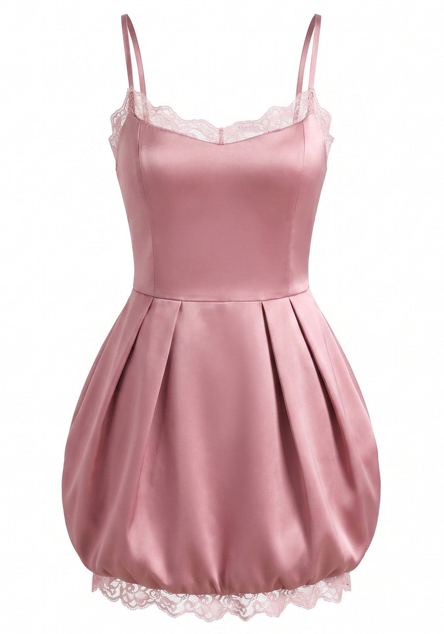 Lace Trim Bubble Dress Pink
