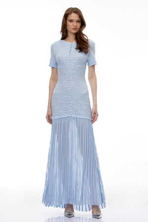 Aurohaya Laleh Blue Embellished Pleated Maxi Dress