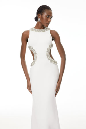 Aurohaya Larisa White Embellished Cut-Out Maxi Gown