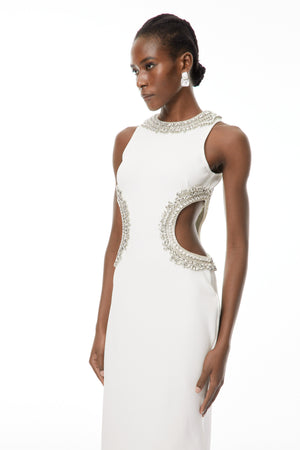 Aurohaya Larisa White Embellished Cut-Out Maxi Gown