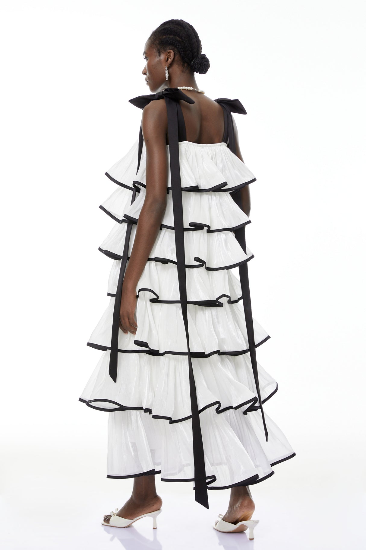 Aurohaya Larissa White Ruffled Maxi Dress with Bows