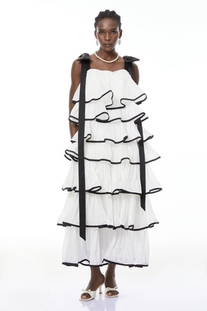 Aurohaya Larissa White Ruffled Maxi Dress with Bows