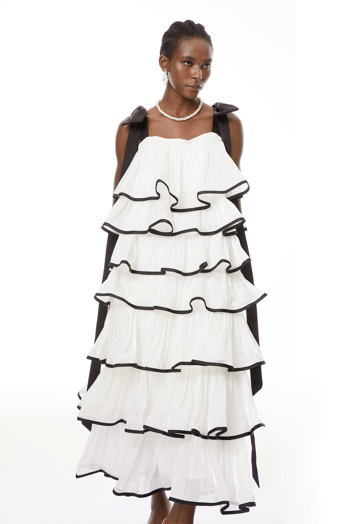 Aurohaya Larissa White Ruffled Maxi Dress with Bows