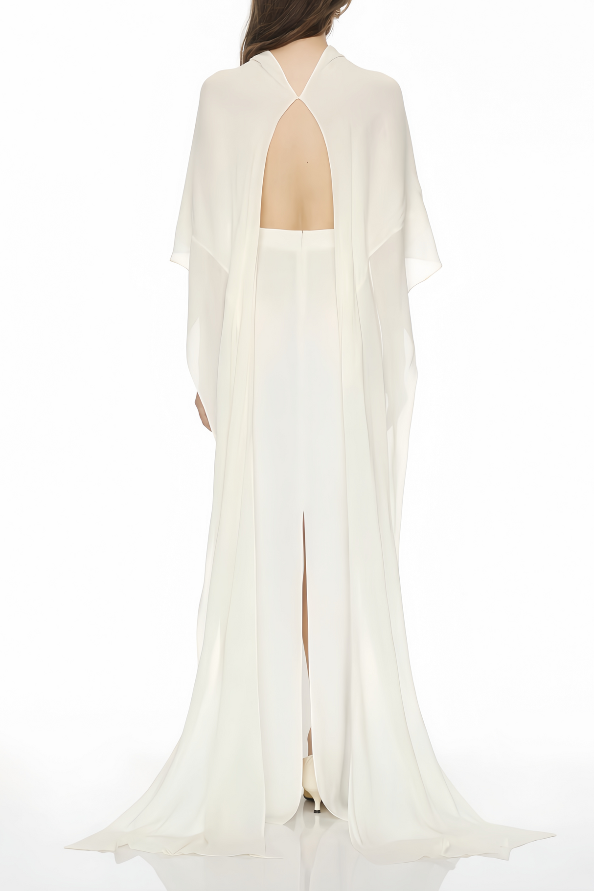 Aurohaya Lebeda White Backless Maxi Dress with Cape