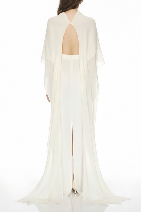 Aurohaya Lebeda White Backless Maxi Dress with Cape