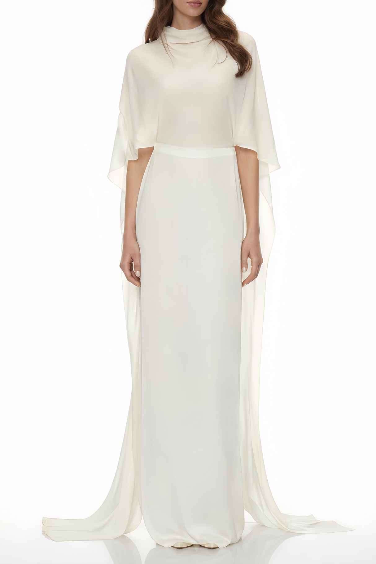 Aurohaya Lebeda White Backless Maxi Dress with Cape