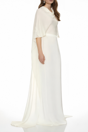 Aurohaya Lebeda White Backless Maxi Dress with Cape
