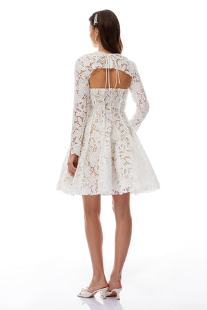 Aurohaya Leif White Lace Overlay Mini Dress with Lace Cape
