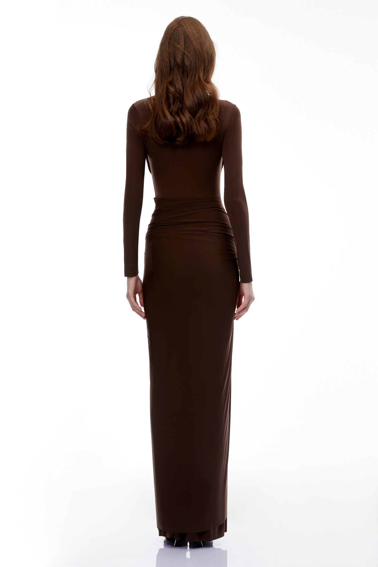 Aurohaya Lena Chocolate Brown Cross Front Maxi Dress