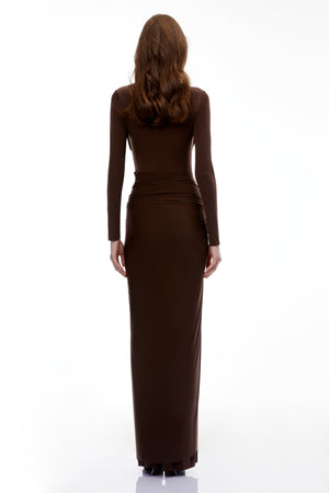 Aurohaya Lena Chocolate Brown Cross Front Maxi Dress
