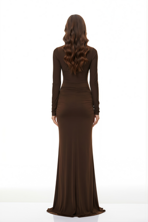 Aurohaya Lena Chocolate Brown Cross Front Maxi Dress