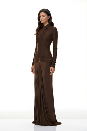 Aurohaya Lena Chocolate Brown Cross Front Maxi Dress