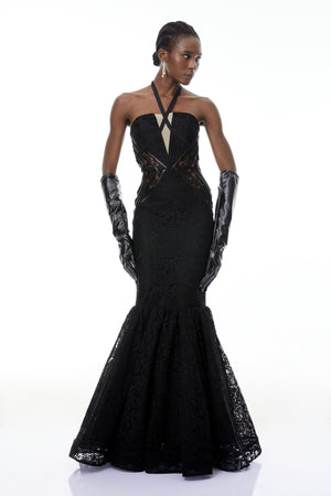 Aurohaya Letiția Black Halterneck Mermaid Maxi Dress