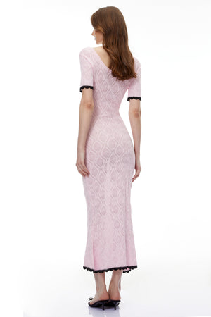 Aurohaya Leucothea Pink Textured Knit Midi Dress