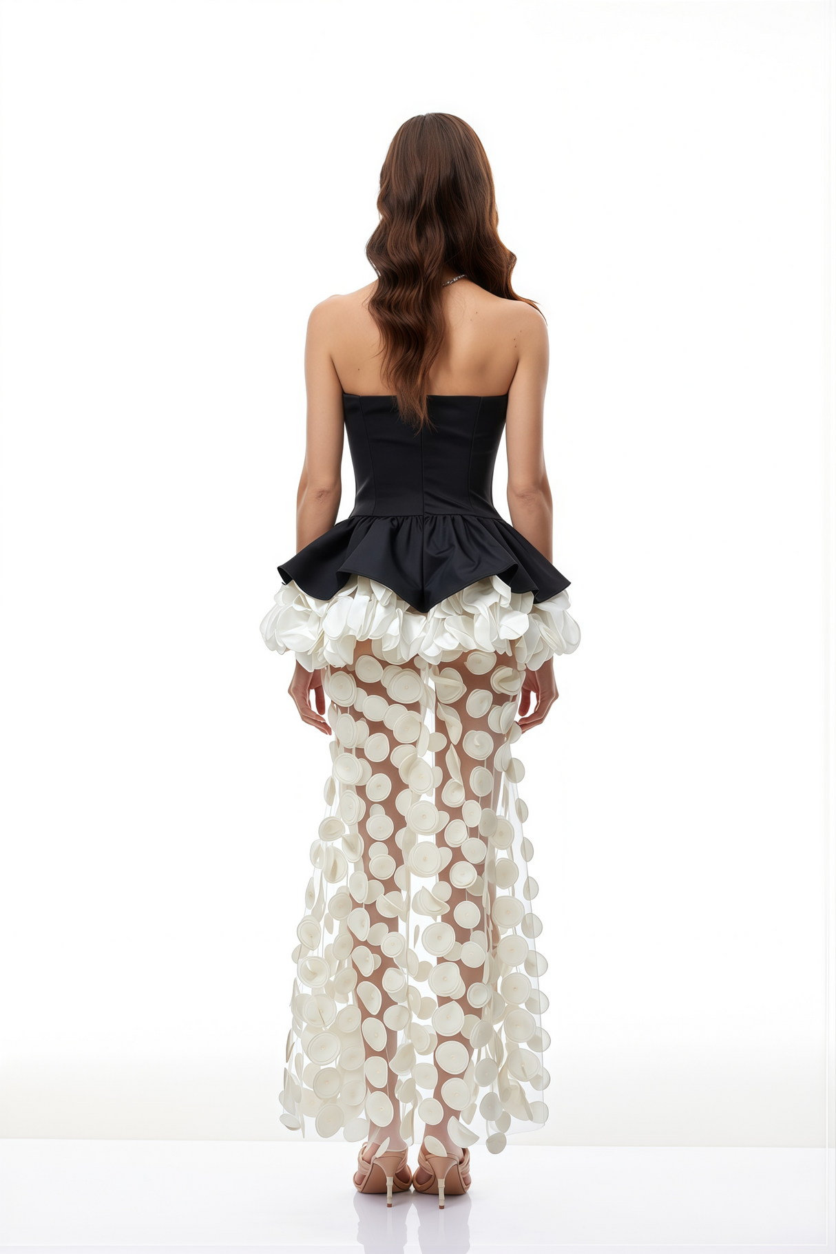 Aurohaya Lioren Black Off Shoulder Maxi Dress with Floral Applique