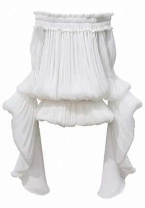 Long Sleeve Bardot Bubble Dress White