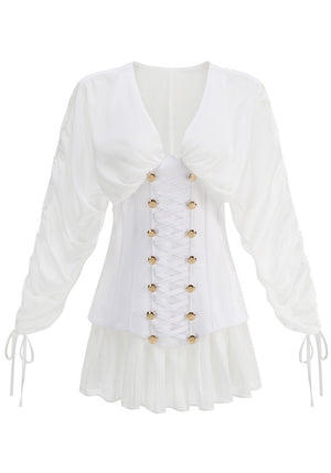 Long Sleeve Corset A Line Dress White