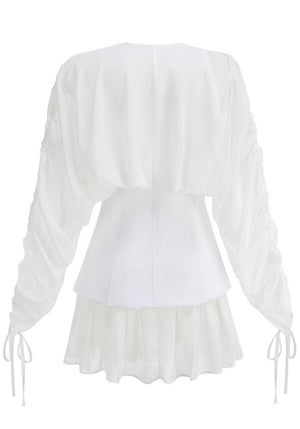 Long Sleeve Corset A Line Dress White