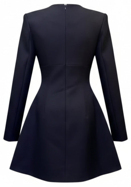 Long Sleeve Crystal Floral A Line Dress Black White