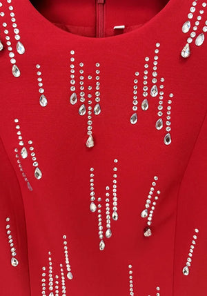 Long Sleeve Crystal Maxi Dress Red