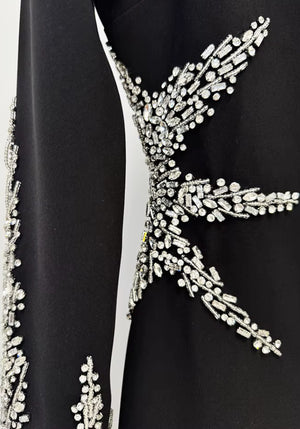 Long Sleeve Crystal Embellished Midi Dress Black
