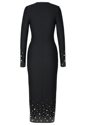 Long Sleeve Crystal Midi Dress Black
