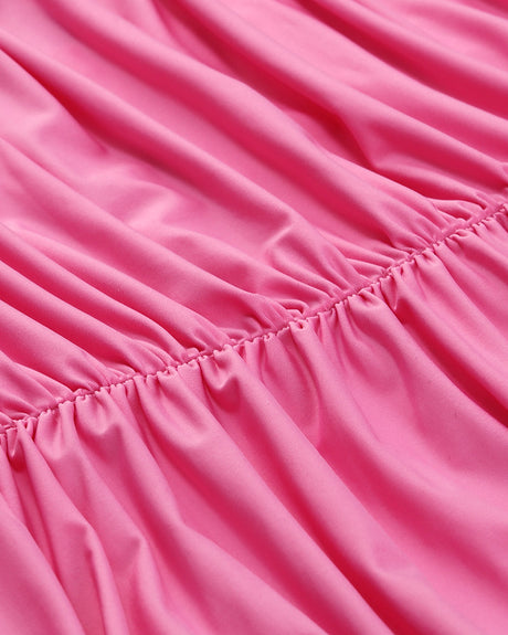 Long Sleeve Crystal Ruched Dress Pink