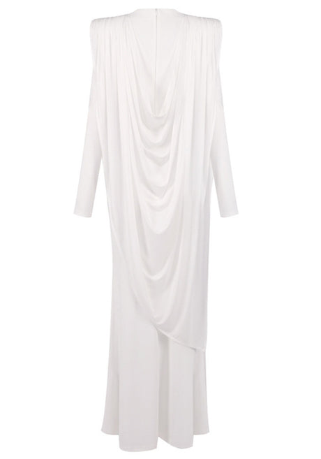 Long Sleeve Draped Design Maxi Dress White