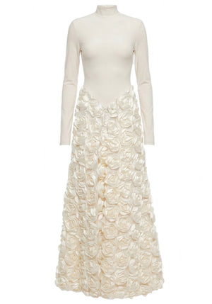 Long Sleeve Floral A Line Maxi Dress Ivory