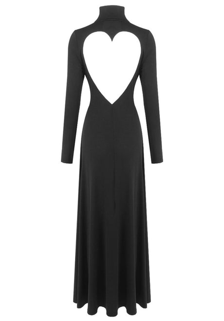 Long Sleeve Heart Cut Out Maxi Dress Black