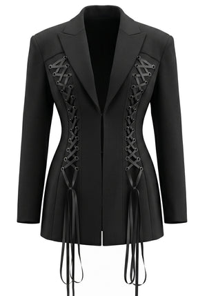 Long Sleeve Lace Up Detail Dress Black