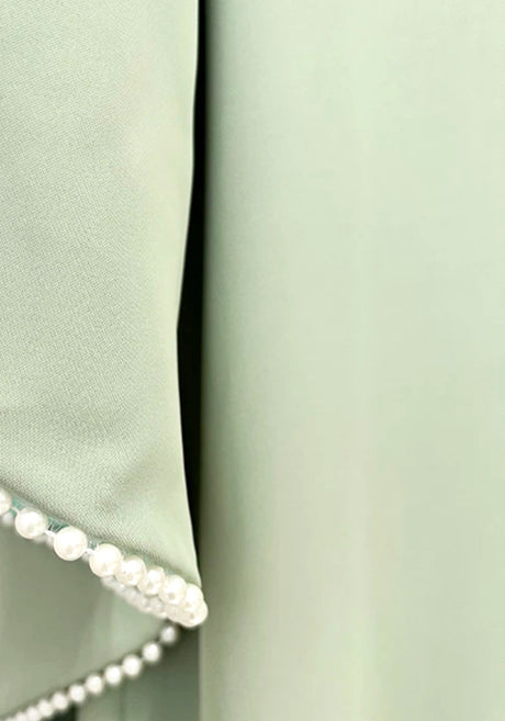 Long Sleeve Pearl Embellished Maxi Dress Green