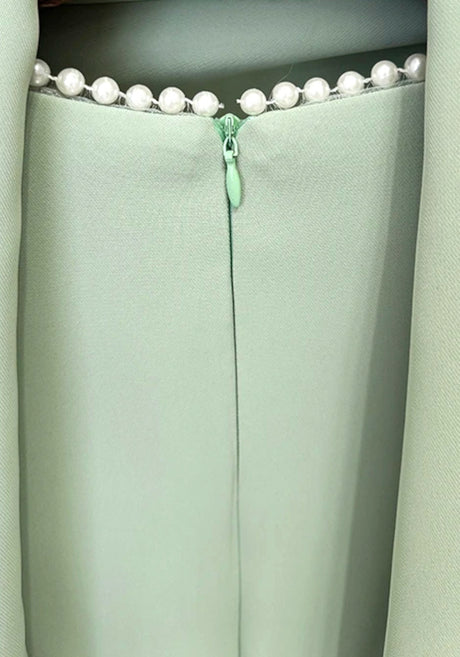 Long Sleeve Pearl Embellished Maxi Dress Green