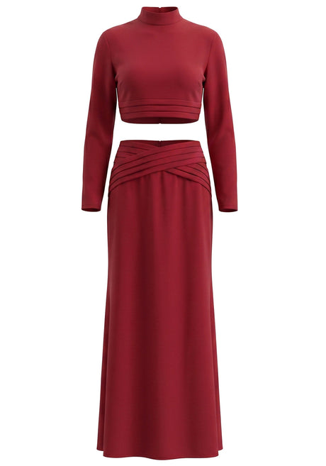 Long Sleeve Two Piece Maxi Dress Red