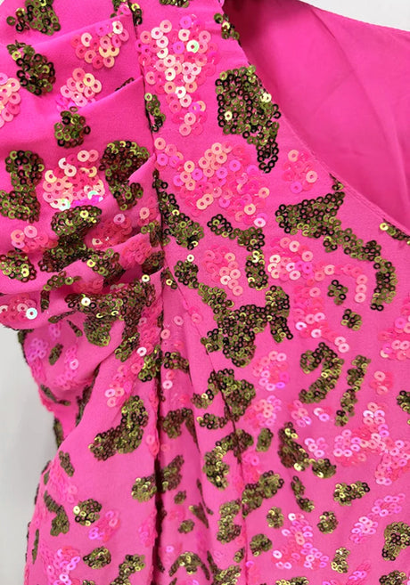 Long Sleeve Sequin A Line Maxi Dress Hot Pink