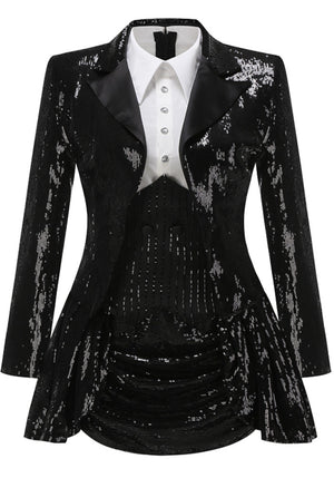 Long Sleeve Sequin Two Piece Dress Black White