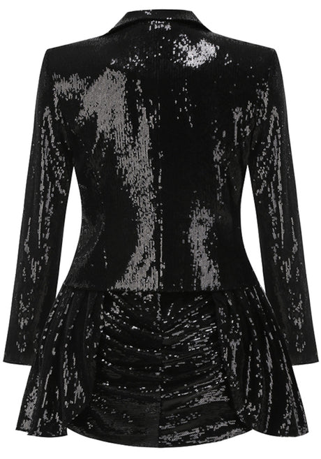 Long Sleeve Sequin Two Piece Dress Black White