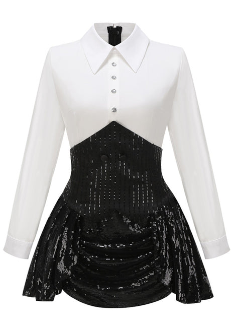 Long Sleeve Sequin Two Piece Dress Black White