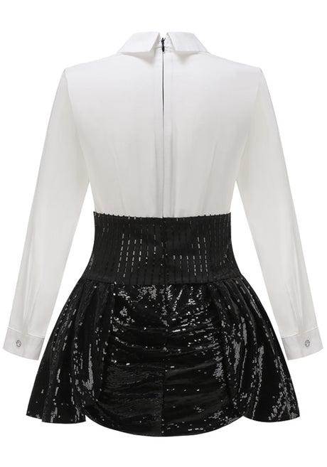 Long Sleeve Sequin Two Piece Dress Black White
