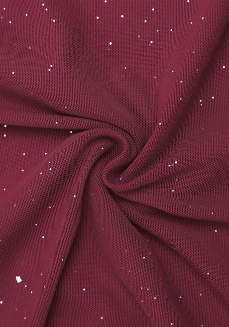 Long Sleeve Sparkly Bardot Maxi Dress Burgundy