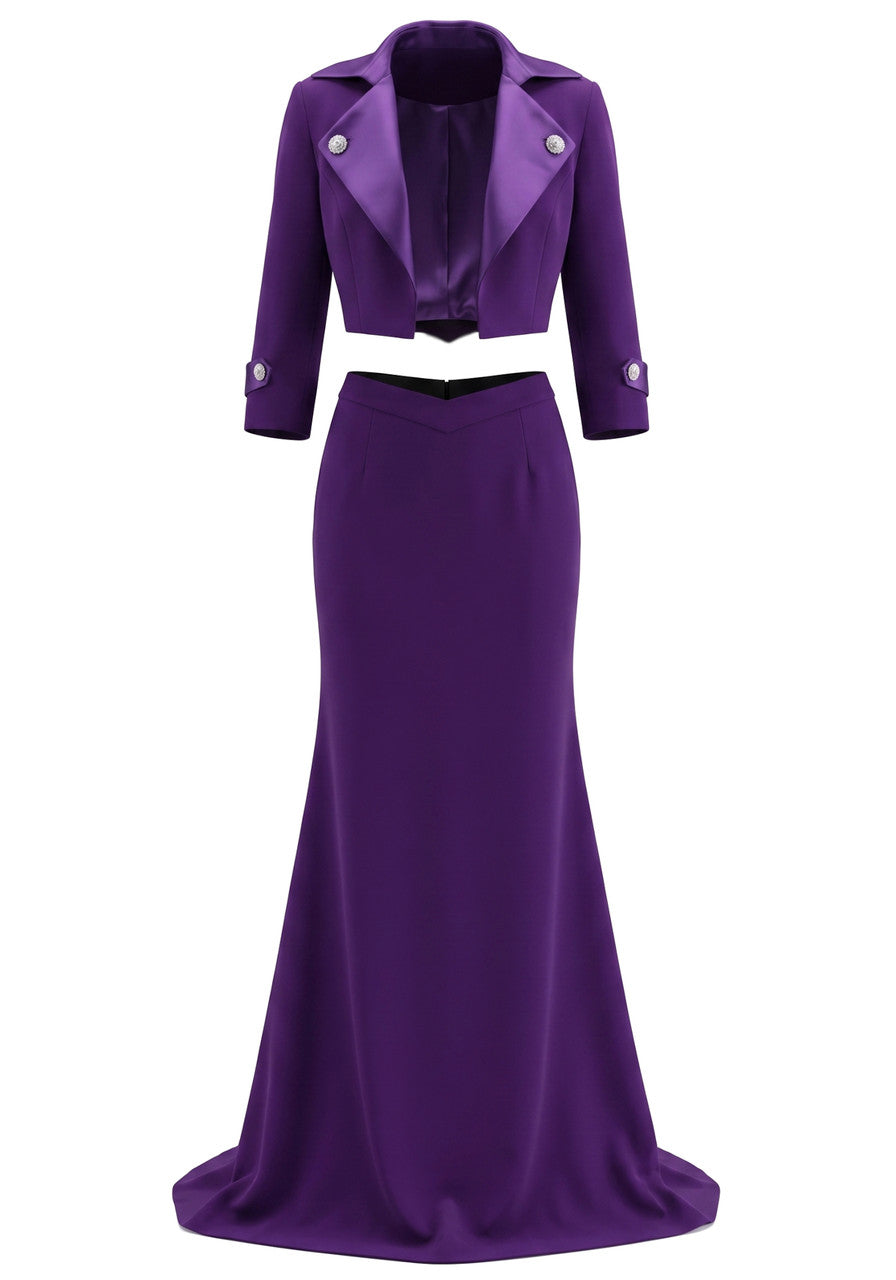 Long Sleeve Two Piece Maxi Dress Purple