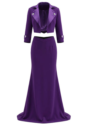 Long Sleeve Two Piece Maxi Dress Purple