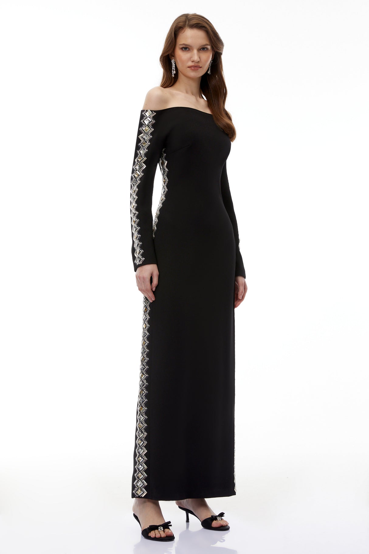 Aurohaya Lorelei Black Off Shoulder Embellished Maxi Dress
