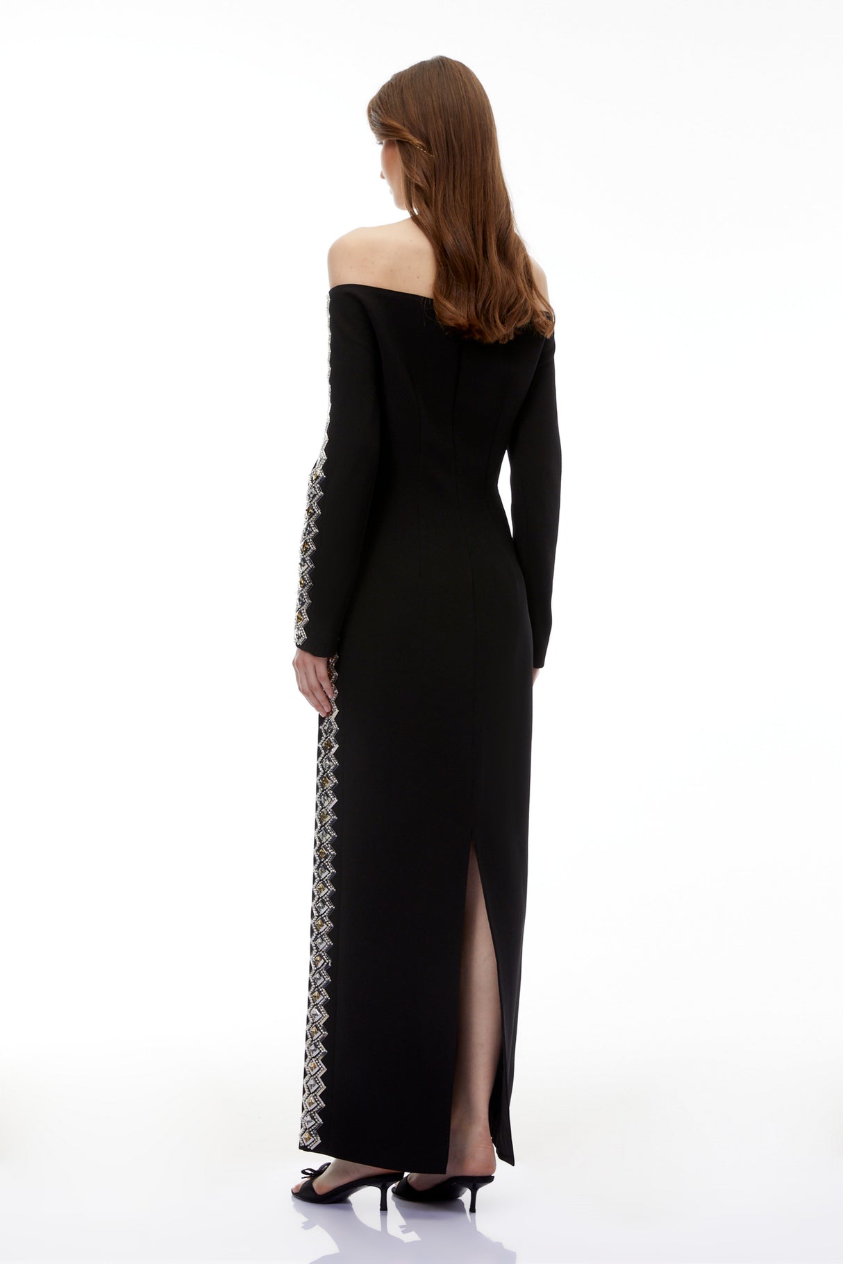 Aurohaya Lorelei Black Off Shoulder Embellished Maxi Dress